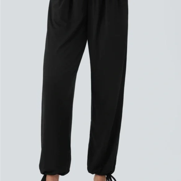 NWT HALARA Black Crossover High Waisted Pocket Drawstring Casual Joggers - Picture 5 of 11